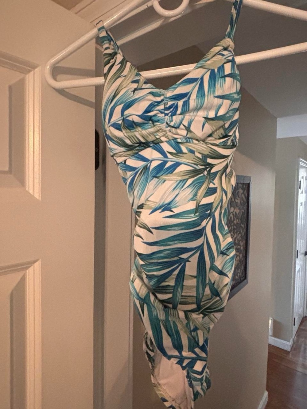 Time and Tru Tropical Leaf-Print Mini Dress in Blue & Green